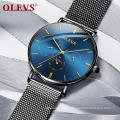 OLEVS 6860 Fashion Men WristWatch Power Reserve Date Dial Mesh  Quartz Watch Men's Sport  Analog Watch Multi Time Zone Clock